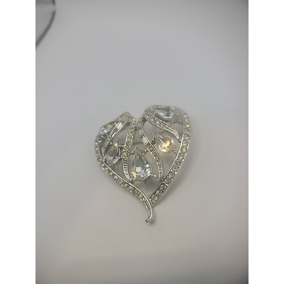 Vintage Coro Pin Brooch Ornate Heart Crystal Teardrop Jewelry Costume - Picture 3 of 16